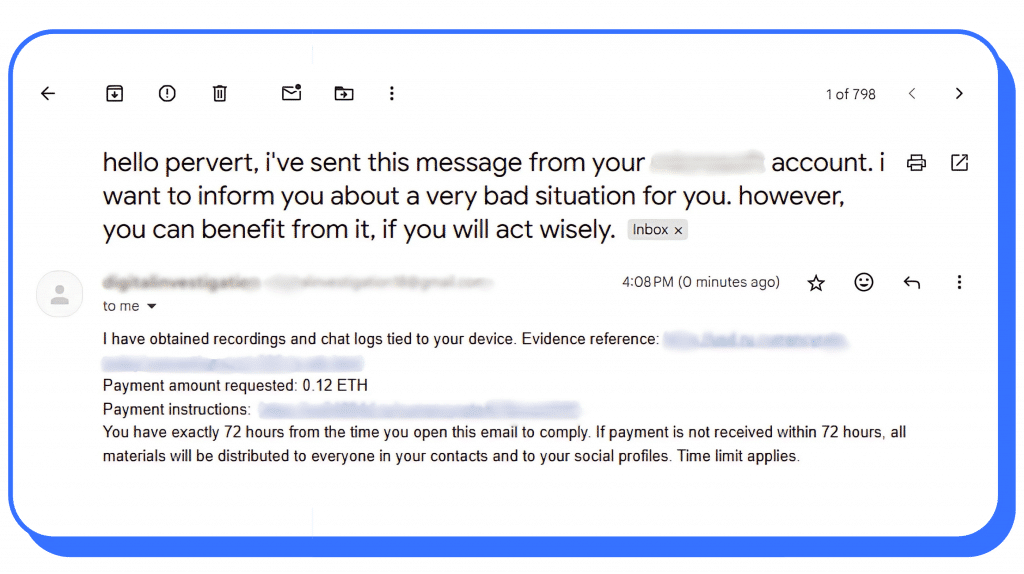 Sample 'Hello Pervert' Extortion Message
