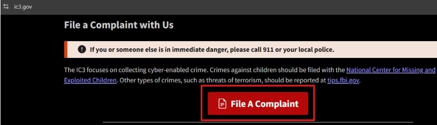 IC3 “File a Complaint” Page