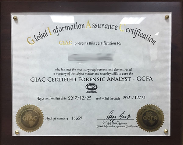 GCFA Certificate